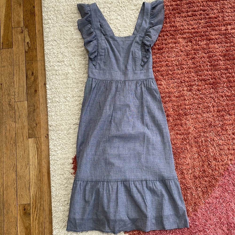 NWT Loft Checked Ruffle Cutout Back Midi Dress - Picture 2 of 11
